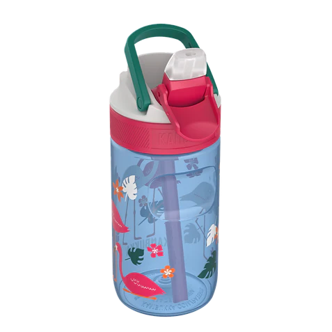 BPA free water bottle with Straw lid-Blue Flamingo