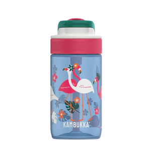 BPA free water bottle with Straw lid-Blue Flamingo