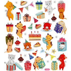 Glitter Stickers - Birthday Cats (1 Sheet)