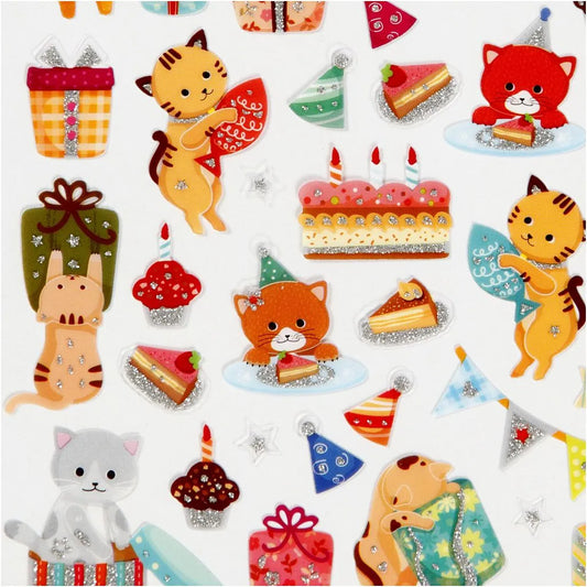 Glitter Stickers - Birthday Cats (1 Sheet)