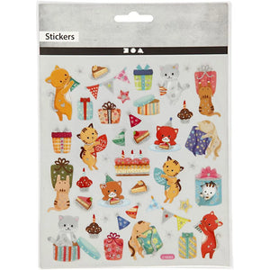 Glitter Stickers - Birthday Cats (1 Sheet)