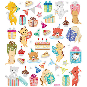 Glitter Stickers - Birthday Cats (1 Sheet)