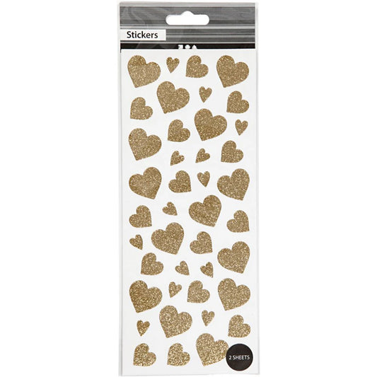Glitter Stickers 10x24cm - Gold Hearts (2 Sheets)