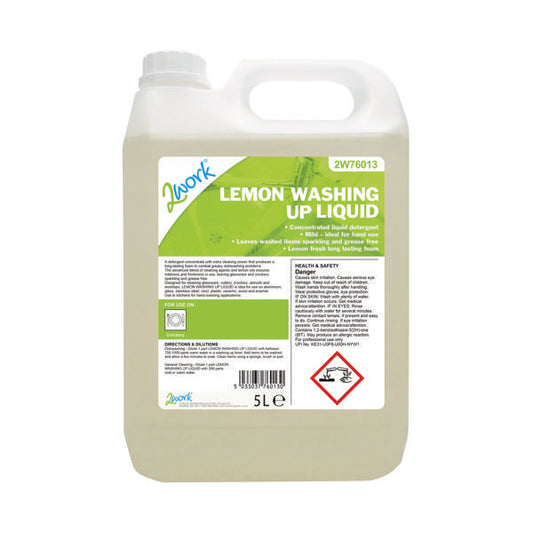 2Work Washing Up Liquid Lemon Scent 5 Litre Bottle 2W76013