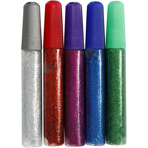 Glitter Glue, 5x10 ml, asstd. colours