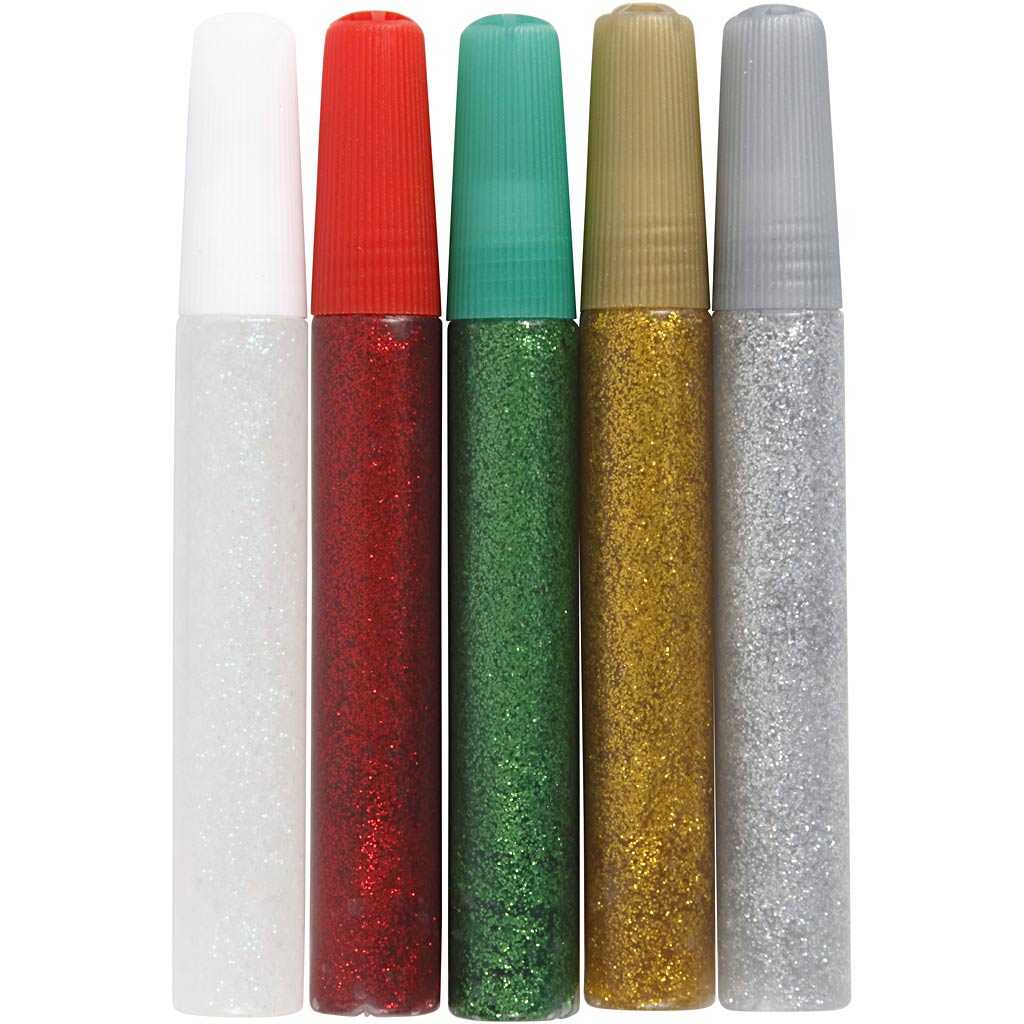 Glitter Glue - Assorted Colours 5x10ml