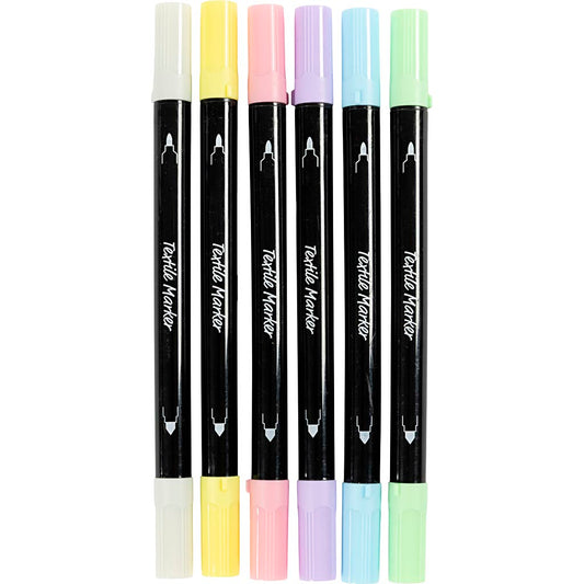 Textile Markers Line 2.3+3.6 mm - Pastel Colours (6 Pack)
