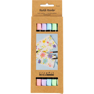 Textile Markers Line 2.3+3.6 mm - Pastel Colours (6 Pack)