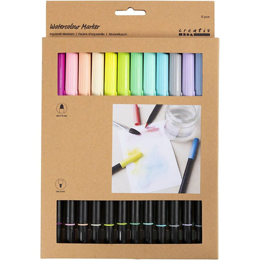 Creativ Watercolour Marker - Pastel Colours 2+4-8 mm (12 Pack)