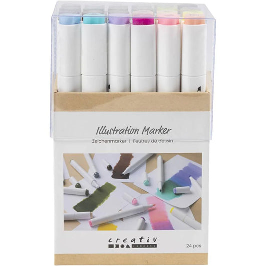Creativ Illustration Markers - Pastel Colours with 1+8mm (24 Pack)