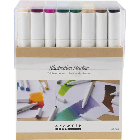 Creativ Illustration Markers - Standard Colours with 1+8mm (48 Pack)