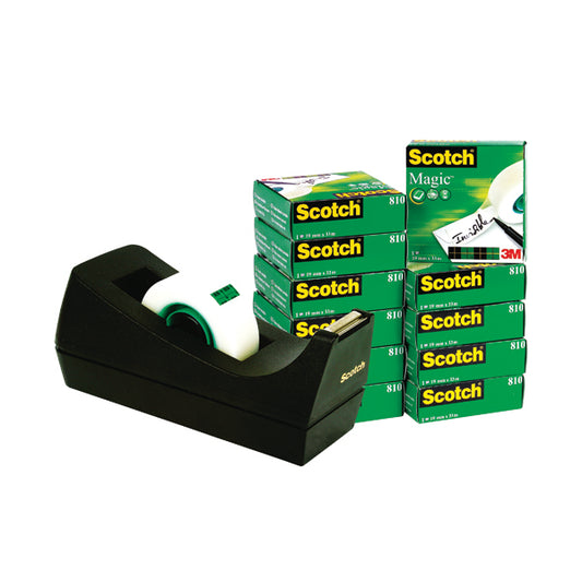 Scotch Magic Tape 810 19mmx33m (Pack of 12) with Free Dispenser SM12