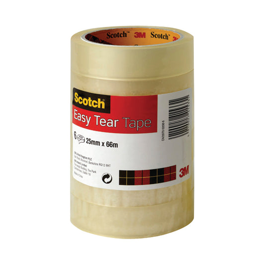 Scotch Easy Tear Clear Tape 25mmx66m (Pack of 6) ET2566T6