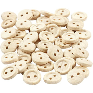 Wooden Buttons, D: 8 mm, 2 holes, 50 pc/ 1 pack