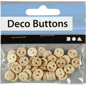 Wooden Buttons, D: 8 mm, 2 holes, 50 pc/ 1 pack