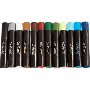 Oil Pastels L:7cm Thickness 11mm Nature Colours (12 Pack)