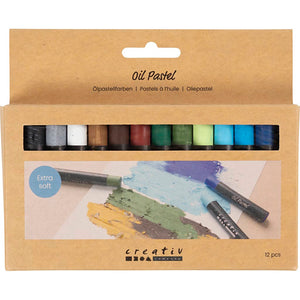 Oil Pastels L:7cm Thickness 11mm Nature Colours (12 Pack)