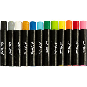 Oil Pastels L:7cm Thickness 11mm - Standard Colours (12 Pack)