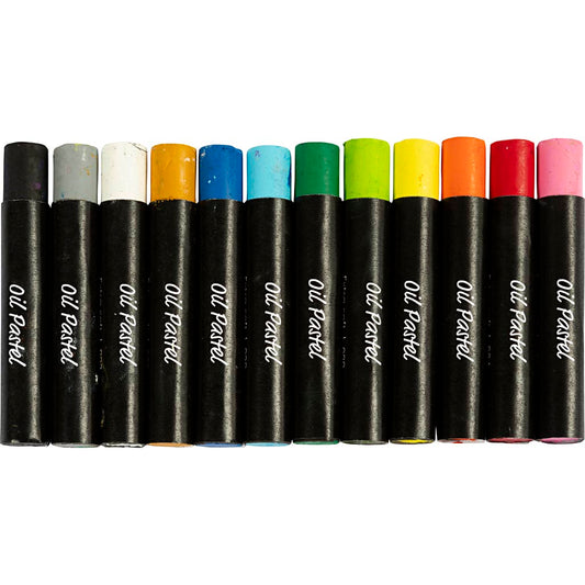 Oil Pastels L:7cm Thickness 11mm - Standard Colours (12 Pack)