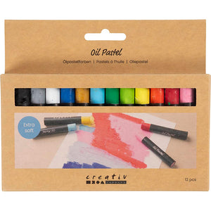 Oil Pastels L:7cm Thickness 11mm - Standard Colours (12 Pack)