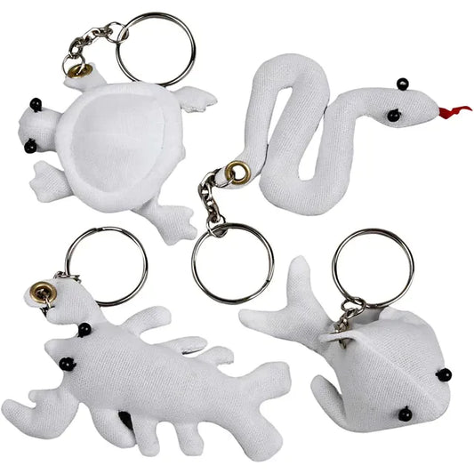 Fabric Figures with key rings, size 4-8cm, 4 pcs