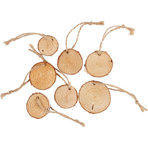 Wooden disc with hole for cord