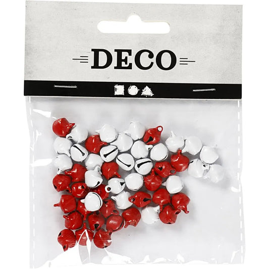 Bells, D: 8 mm, 50 pcs, red/white