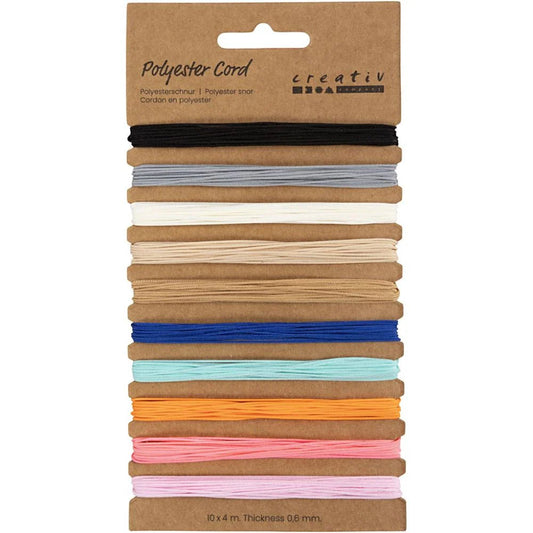 Polyester Cord 0.6mm - Assorted Colours (10x4m)