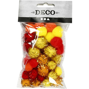 Pompoms - Orange, Red and Yellow (48 Pack)