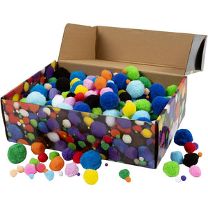 PomPoms Assorted Colours - 5-40mm (1 Pack of 200g)