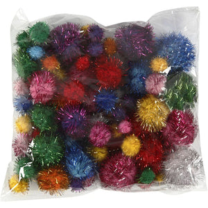 Pompoms- Glitter Bold Colours (150 Pieces)