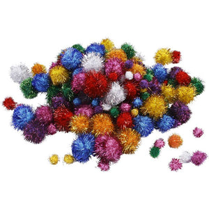 Pompoms 15-40mm - Bold Colours in Glitter (400 Pieces)