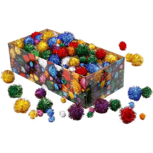 Pompoms 15-40mm - Bold Colours in Glitter (400 Pieces)