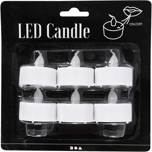 LED Tea Light Candles, H: 35 mm, D 38 mm, 6 pc