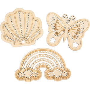 Wooden Shape with Holes Rainbow shell butterfly Size 75-13cm (6 Pack)