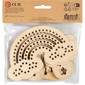 Wooden Shape with Holes Rainbow shell butterfly Size 75-13cm (6 Pack)