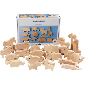 Wooden Animals - Farm and Safari 3-145cm (44 Pack)