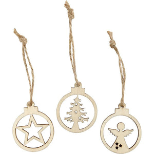 Hanging Wooden Christmas Ornaments (24 Pack)