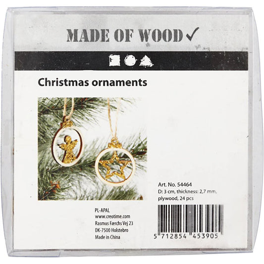 Hanging Wooden Christmas Ornaments (24 Pack)
