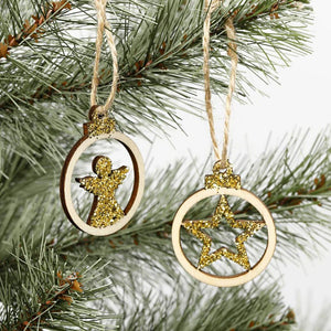 Hanging Wooden Christmas Ornaments (24 Pack)