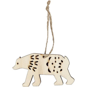 Wooden Ornament H: 4.5cm W: 7.5cm - Polar Bear (4 Pack)