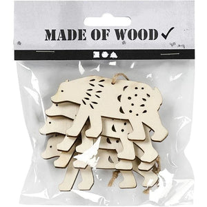 Wooden Ornament H: 4.5cm W: 7.5cm - Polar Bear (4 Pack)