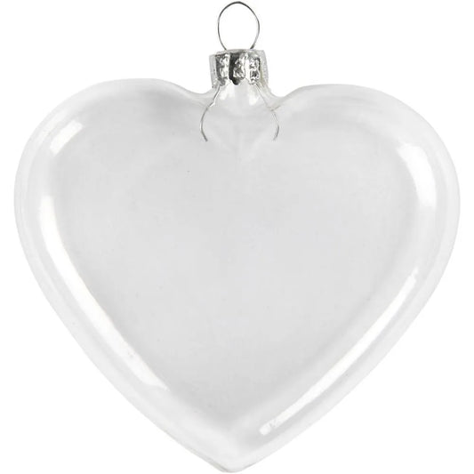 Flat Glass Heart, H: 7.8 cm, W: 9 cm, 6 pcs