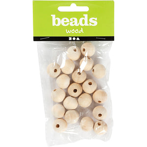 Wooden Bead, D: 15 Mm, Hole Size 3 Mm, 20 Pcs