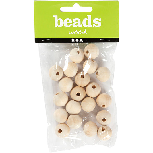 Wooden Bead, D: 15 Mm, Hole Size 3 Mm, 20 Pcs