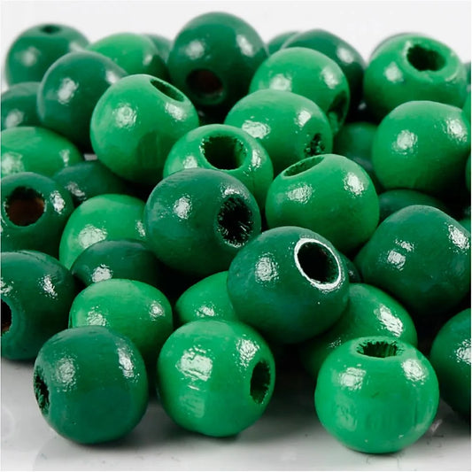 Wooden Beads, dia. 12 mm, hole size 3 mm, green, 22g