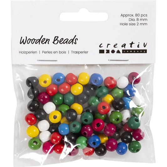 Wooden Beads Mix 8mm - 15g Assorted Colours (Pack of 80)