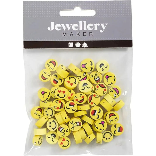 Figure beads, Smiley, D 10 mm, hole size 1,5 mm