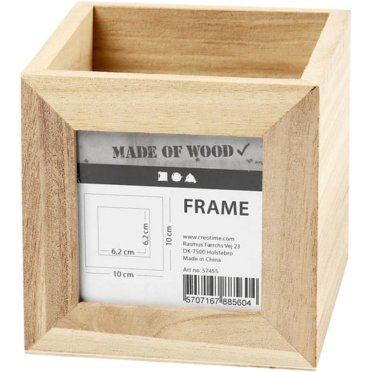 Wooden Pencil Holder with Frame - 10x10x10cm