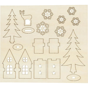 Wooden Christmas Figurines - DIY House, Tree, Roe, Deer